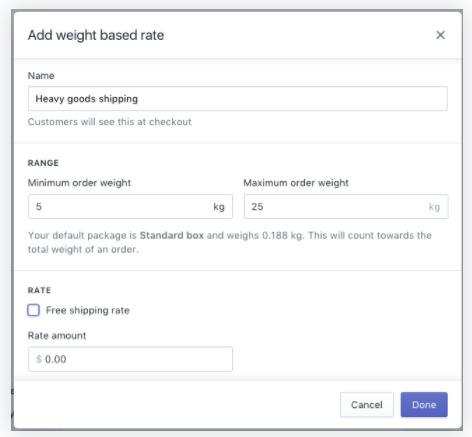 Shopify免费送货设置：Shopify怎么设定金额和重量范围内免运费？